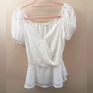 E&M White Sheer Wrap Blouse